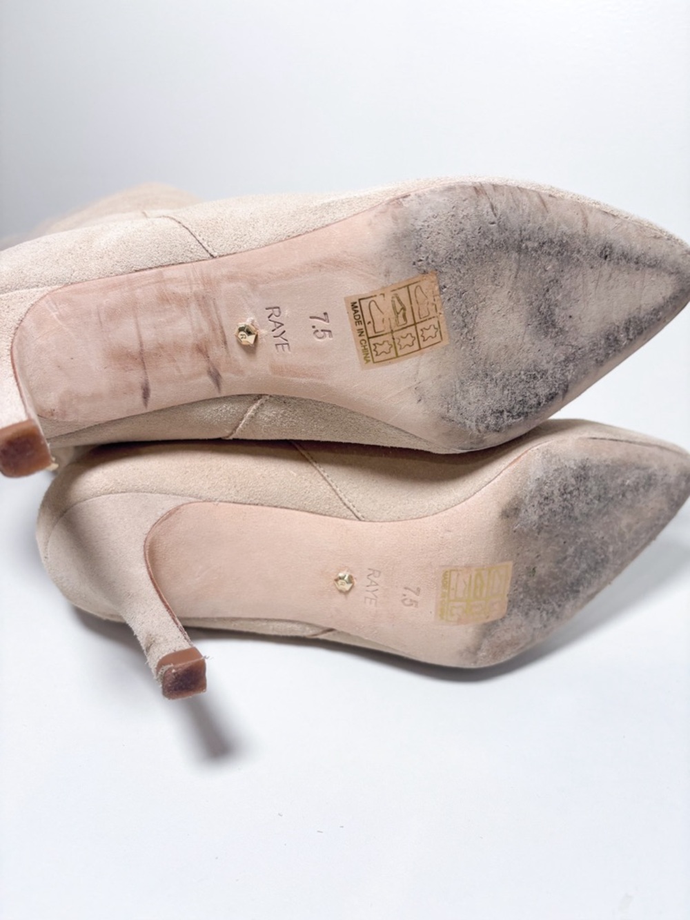 Raye Revolve Perla Nude Beige Suede Leather Heeled Slouchy Mid Calf Boots 7.5 - Picture 8 of 8